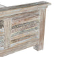 White Carved Geometric Distressed Reclaimed Wood Queen Bed Frame