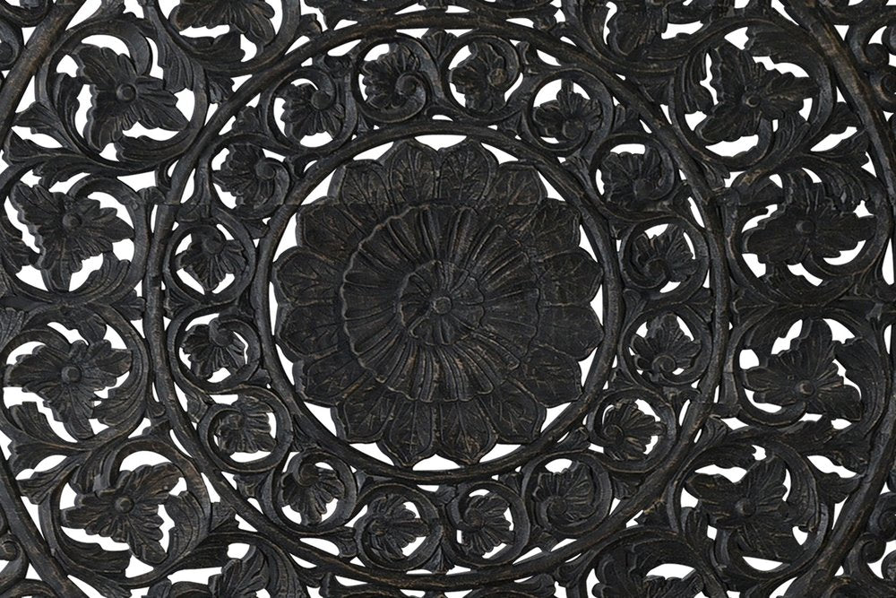 Carved Medallion Solid Wood Queen Black Bed