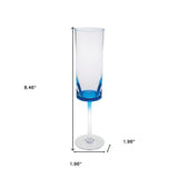 Set of Four Clear And Blue Acrylic Round Bowl Stemmed Flute