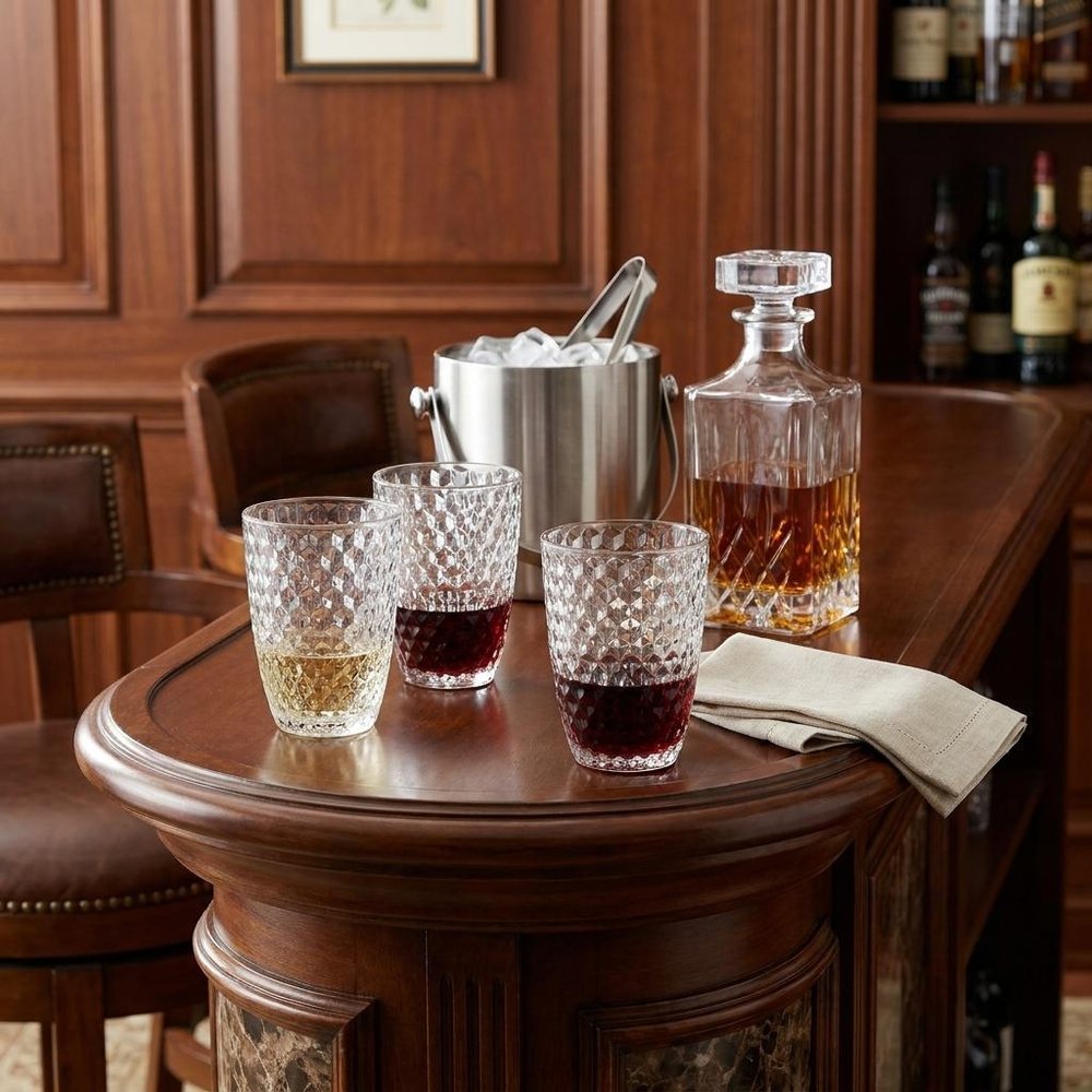 Set of Four Clear Diamond Acrylic Stemless Whiskey Glasses