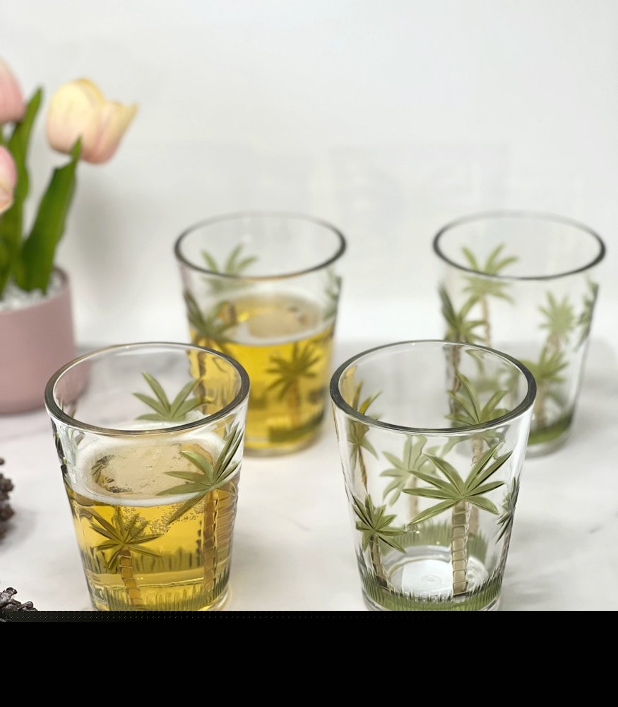 Set of Four Green Floral Acrylic Stemless Whiskey Glass