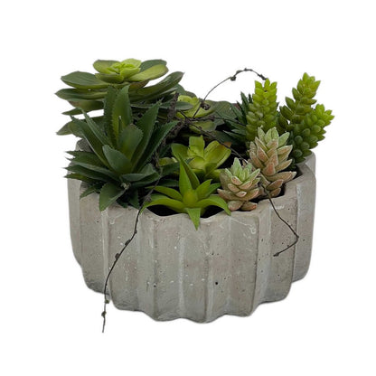 8" Green Artificial Succulents in a Gray Planter