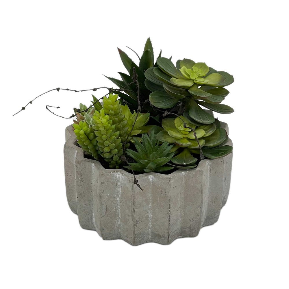 8" Green Artificial Succulents in a Gray Planter