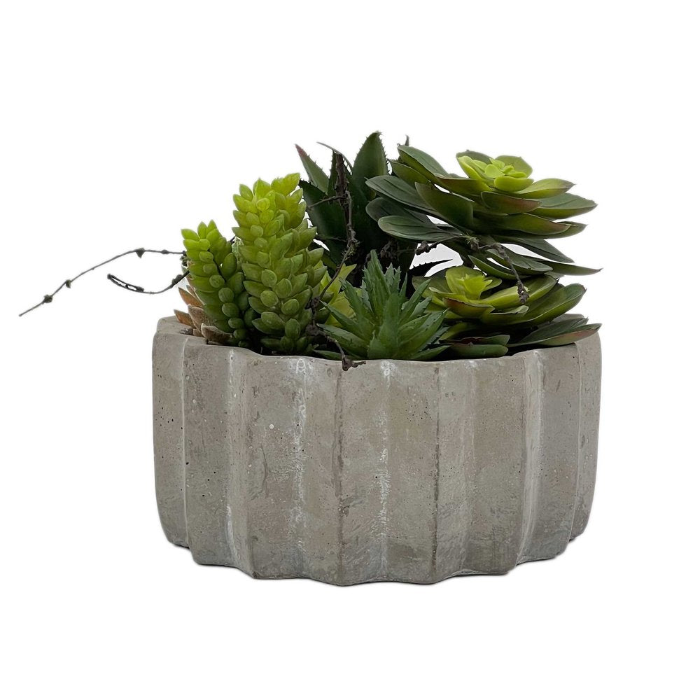 8" Green Artificial Succulents in a Gray Planter