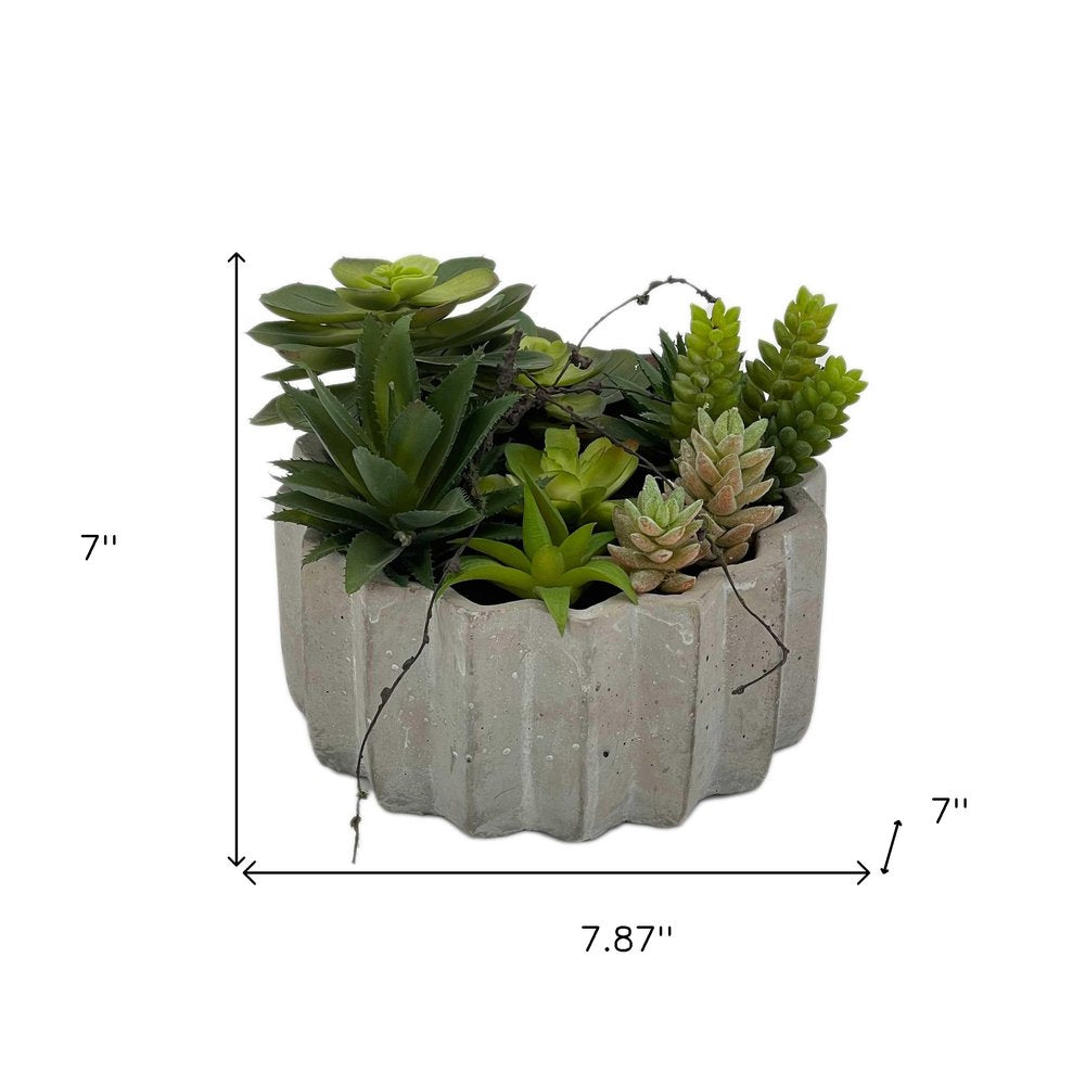 8" Green Artificial Succulents in a Gray Planter