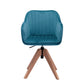 Tufted Teal Blue and Natural Upholstered Velvet Dining Arm Chair