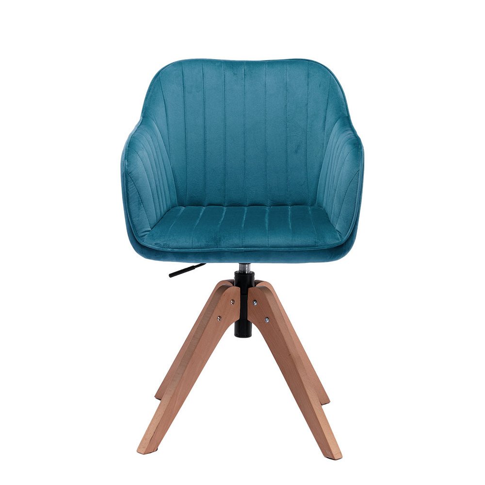 Tufted Teal Blue and Natural Upholstered Velvet Dining Arm Chair