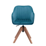 Tufted Teal Blue and Natural Upholstered Velvet Dining Arm Chair
