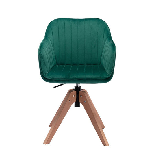 Tufted Green and Natural Upholstered Velvet Dining Arm Chair