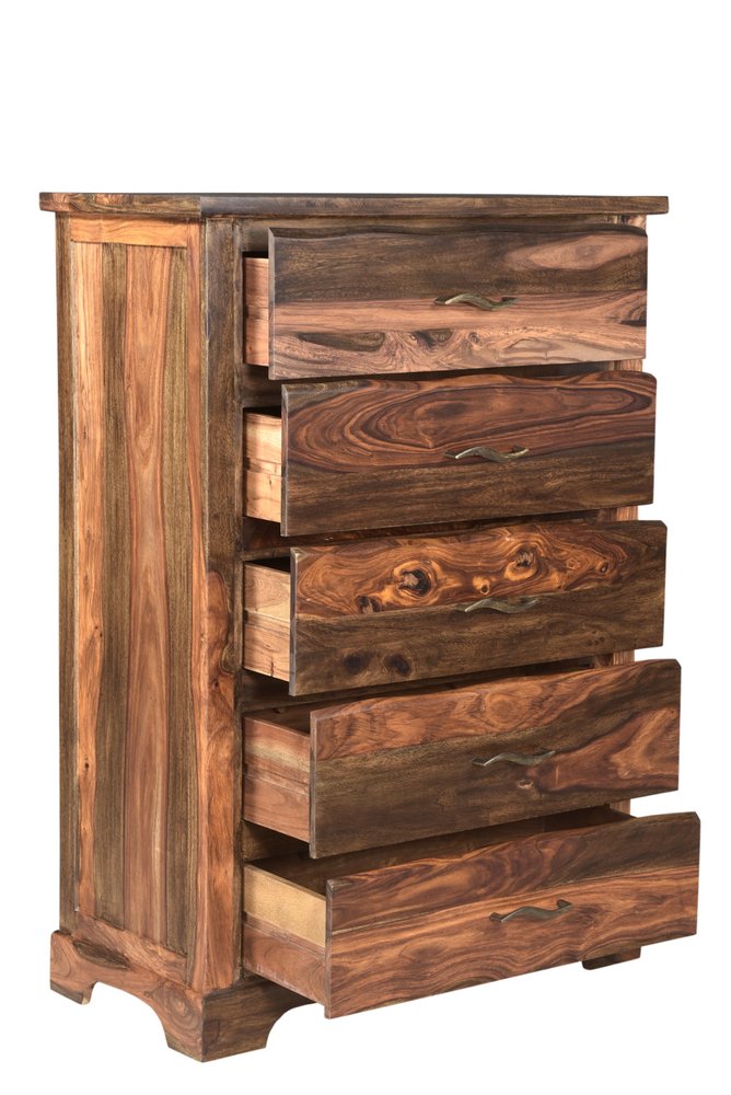 51" Brown Solid Wood Live Edge Five Drawer Standard Chest