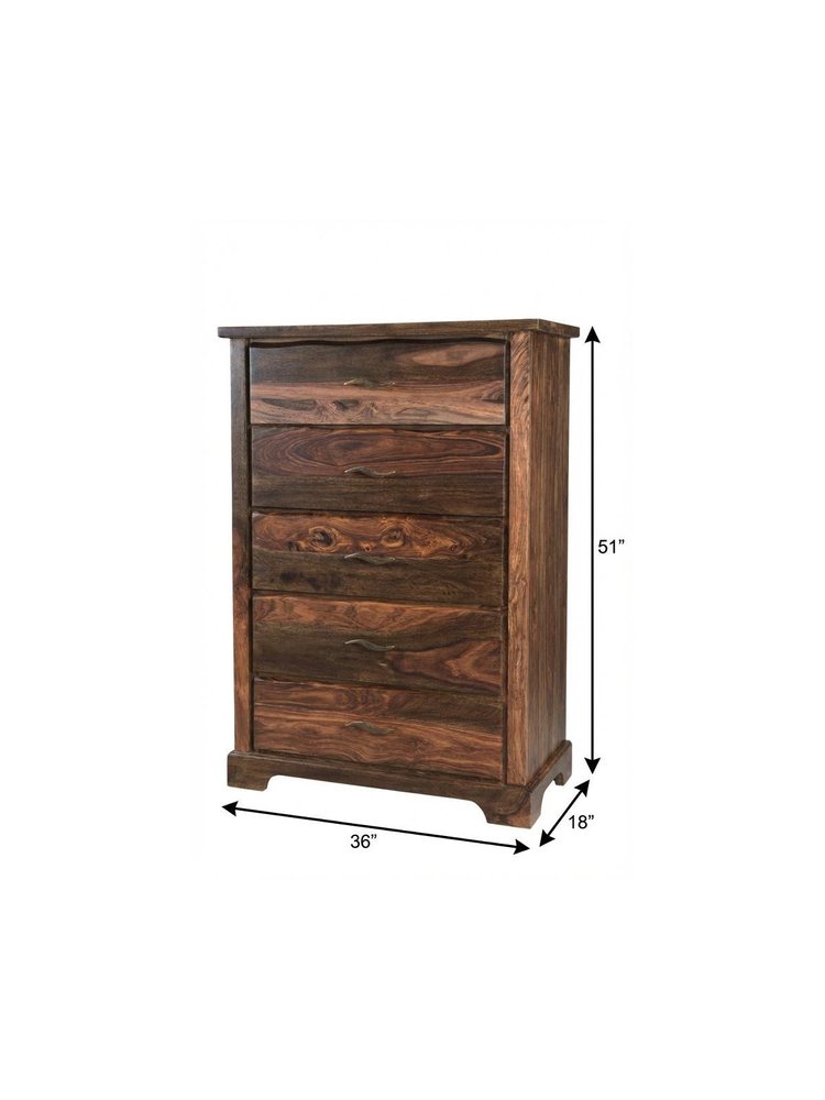 51" Brown Solid Wood Live Edge Five Drawer Standard Chest