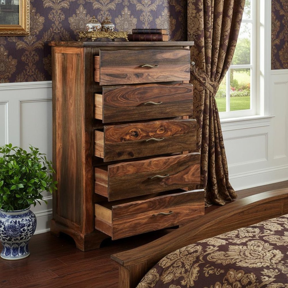 51" Brown Solid Wood Live Edge Five Drawer Standard Chest