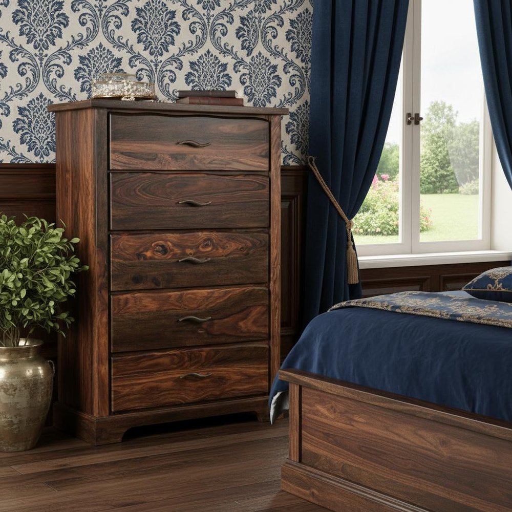 51" Brown Solid Wood Live Edge Five Drawer Standard Chest