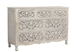 57" White Solid Wood Seven Drawer Dresser