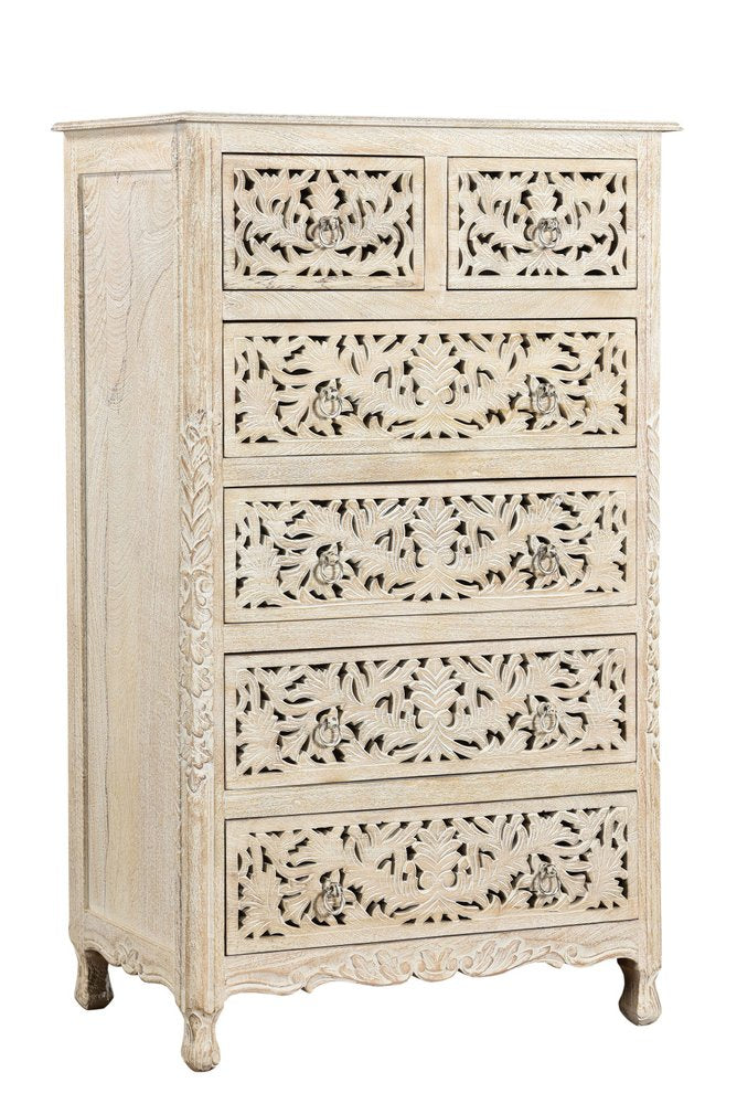 57" White Solid Wood Seven Drawer Dresser