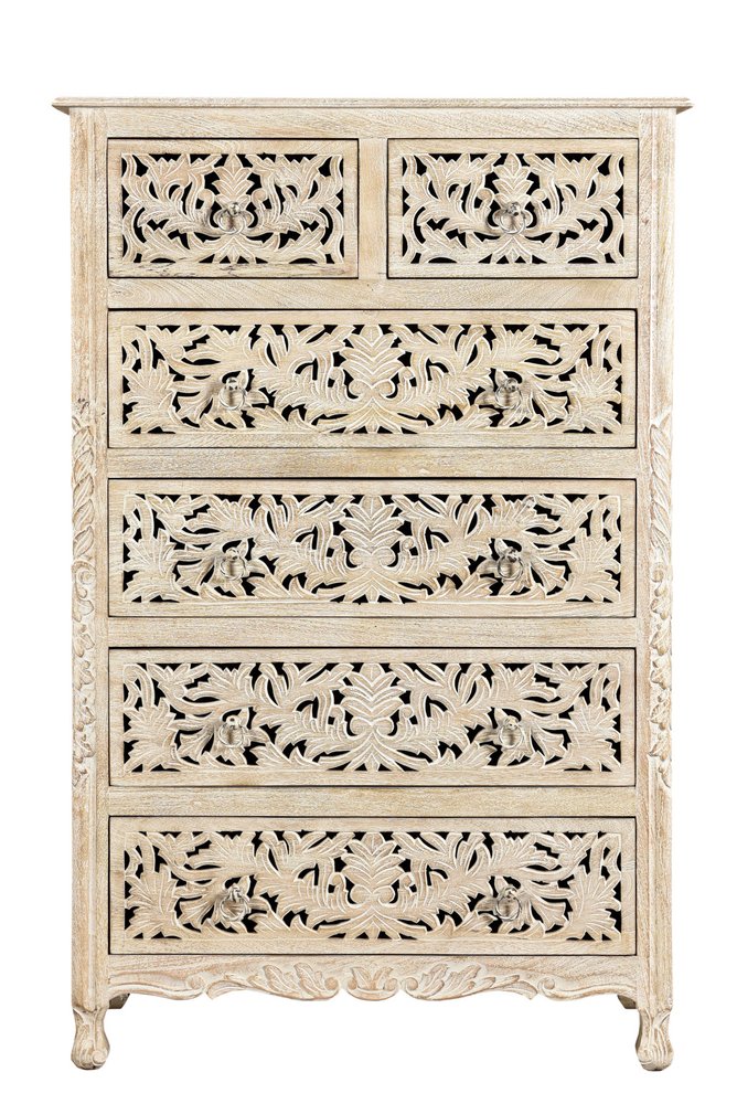 57" White Solid Wood Seven Drawer Dresser