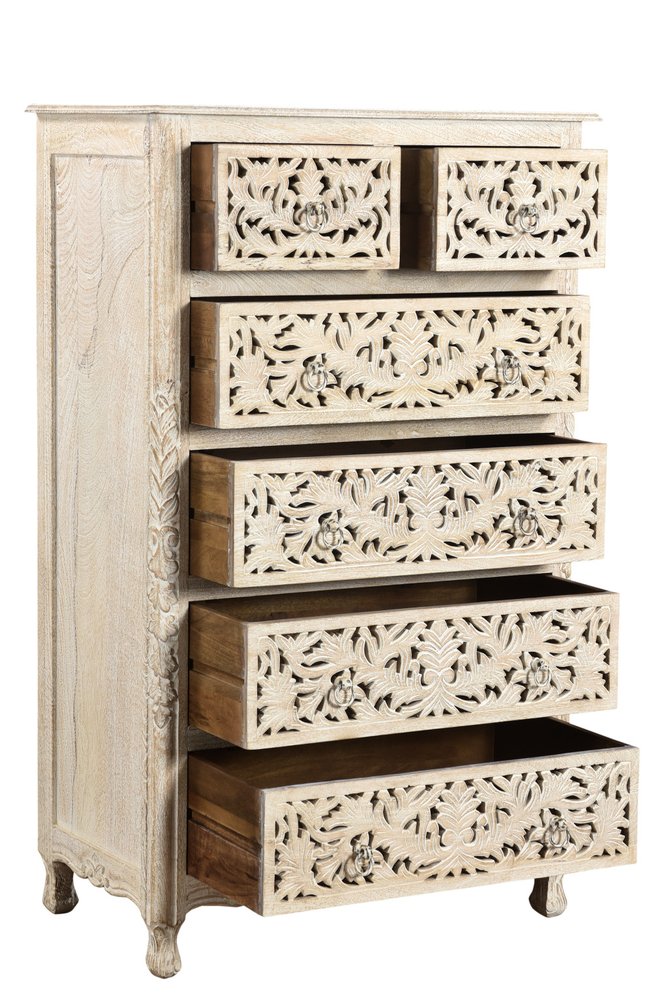 57" White Solid Wood Seven Drawer Dresser