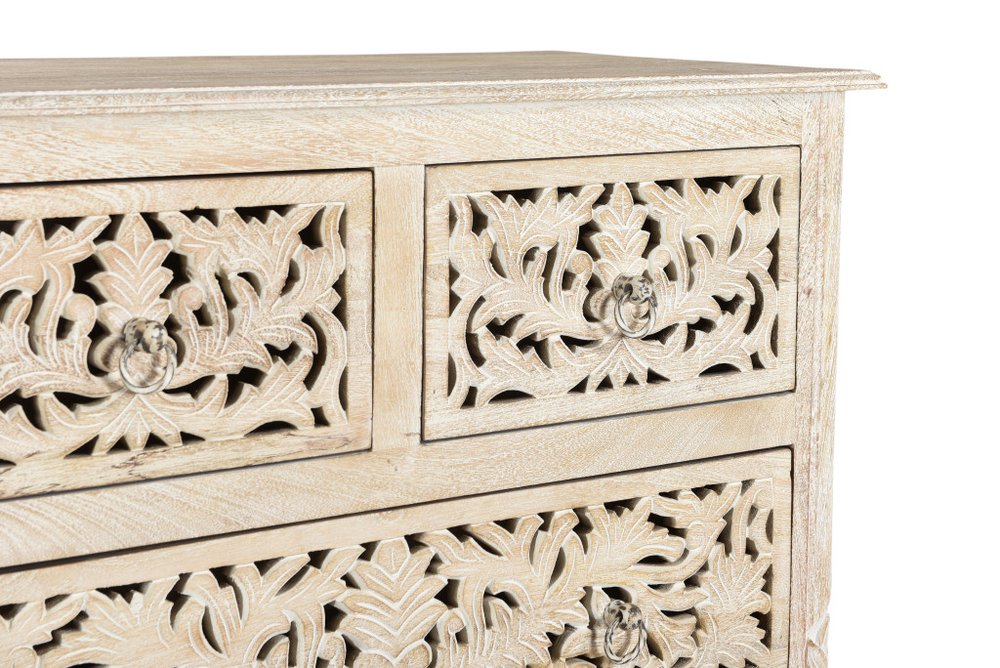 57" White Solid Wood Seven Drawer Dresser