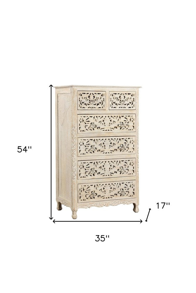 57" White Solid Wood Seven Drawer Dresser