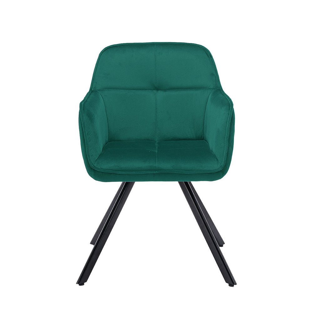 Tufted Green And Black Velvet and Metal Dining Arm Chair