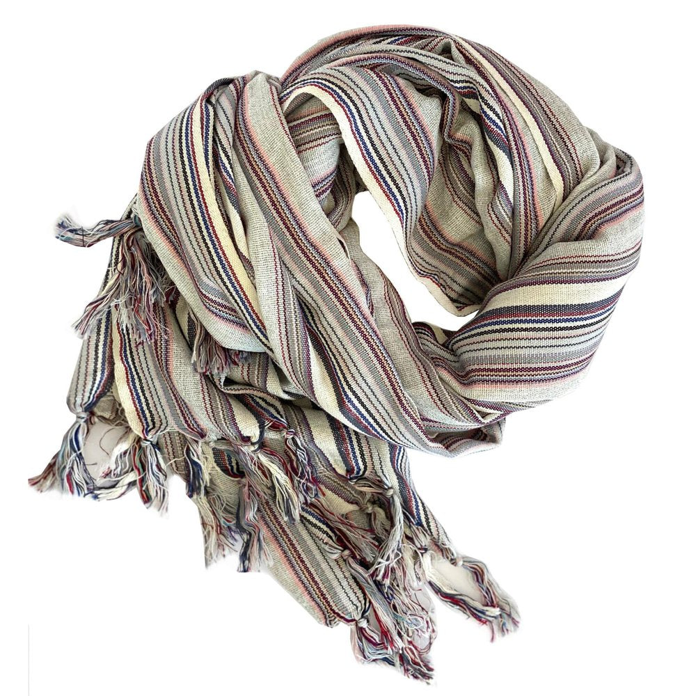 39" X 71" Gray Cotton Plain Weave Striped Turkish Towel Throw Blanket with Tassels