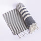 59" X 71" Blue and White Cotton Plain Weave Striped Throw Blanket with Tassels