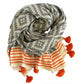 39" X 71" Gray and Orange Cotton Geometric Turkish Towel Throw Blanket with Tassels