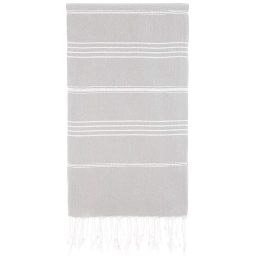 39" X 71" Gray Cotton Knitted Striped Turkish Towel Throw Blanket with Fringe