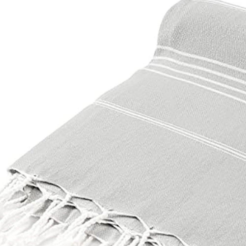 39" X 71" Gray Cotton Knitted Striped Turkish Towel Throw Blanket with Fringe