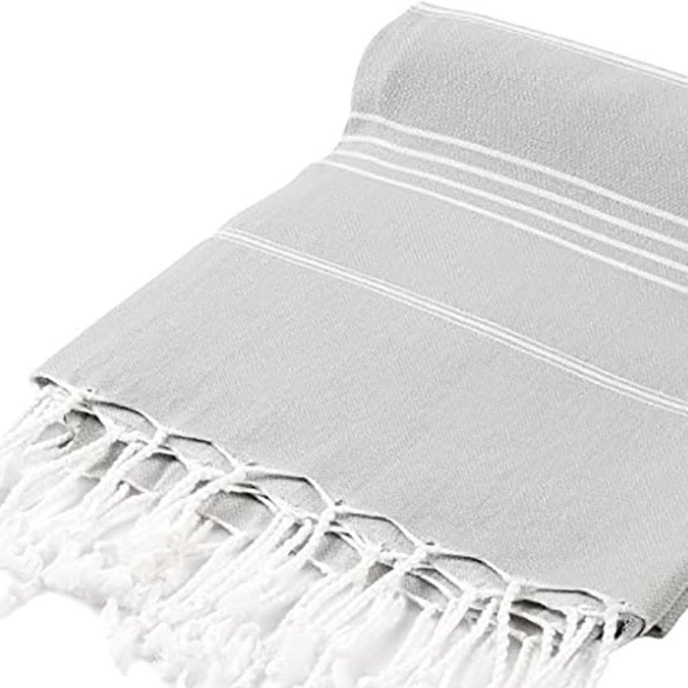 39" X 71" Gray Cotton Knitted Striped Turkish Towel Throw Blanket with Fringe