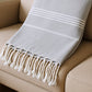 39" X 71" Gray Cotton Knitted Striped Turkish Towel Throw Blanket with Fringe