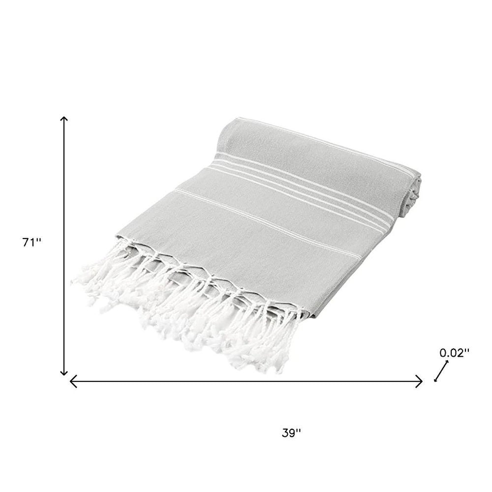 39" X 71" Gray Cotton Knitted Striped Turkish Towel Throw Blanket with Fringe