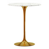 32" White and Gold Rounded Marble and Metal Bar Table