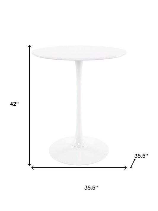 36" White Rounded Manufactured Wood and Metal Bar Table