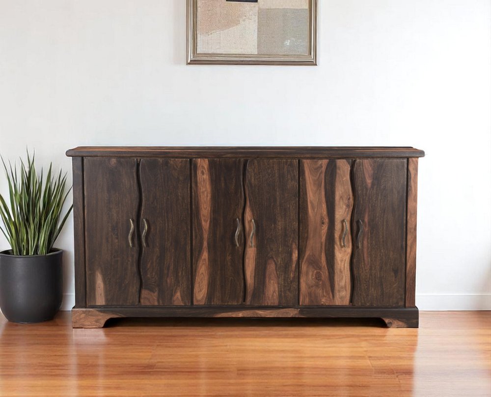 72" Dark Brown Solid Wood Live Edge Sideboard with Six Doors