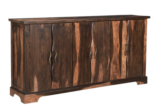 72" Dark Brown Solid Wood Live Edge Sideboard with Six Doors