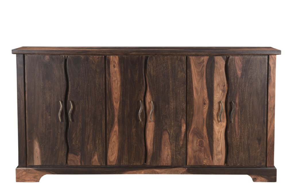72" Dark Brown Solid Wood Live Edge Sideboard with Six Doors