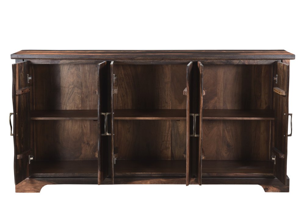 72" Dark Brown Solid Wood Live Edge Sideboard with Six Doors