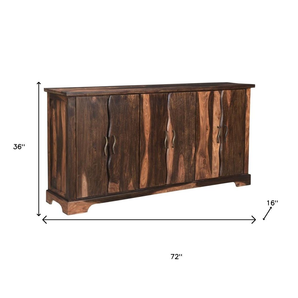 72" Dark Brown Solid Wood Live Edge Sideboard with Six Doors