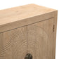 95" Natural And Antiqued Gold Solid Wood Carved Geometric Sideboard with Six Doors