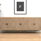 95" Natural And Antiqued Gold Solid Wood Carved Geometric Sideboard with Six Doors