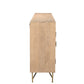 95" Natural And Antiqued Gold Solid Wood Carved Geometric Sideboard with Six Doors