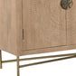 95" Natural And Antiqued Gold Solid Wood Carved Geometric Sideboard with Six Doors