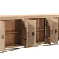 95" Natural And Antiqued Gold Solid Wood Carved Geometric Sideboard with Six Doors
