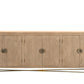 95" Natural And Antiqued Gold Solid Wood Carved Geometric Sideboard with Six Doors
