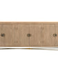 95" Natural And Antiqued Gold Solid Wood Carved Geometric Sideboard with Six Doors