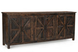 84" Dark Brown Distressed Reclaimed Wood Paneled Sideboard with Six Doors