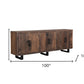 100" Dark Brown Distressed Reclaimed Wood Sideboard with Six Doors