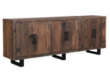 100" Dark Brown Distressed Reclaimed Wood Sideboard with Six Doors
