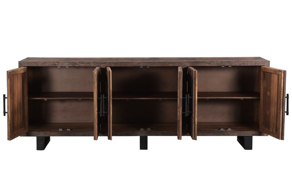 100" Dark Brown Distressed Reclaimed Wood Sideboard with Six Doors